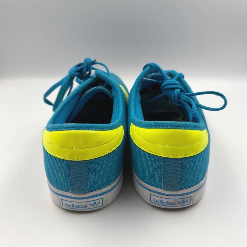 Adidas Seeley Canvas Sneakers Teal Neon Yellow Stripe Low Top Men's Size 11